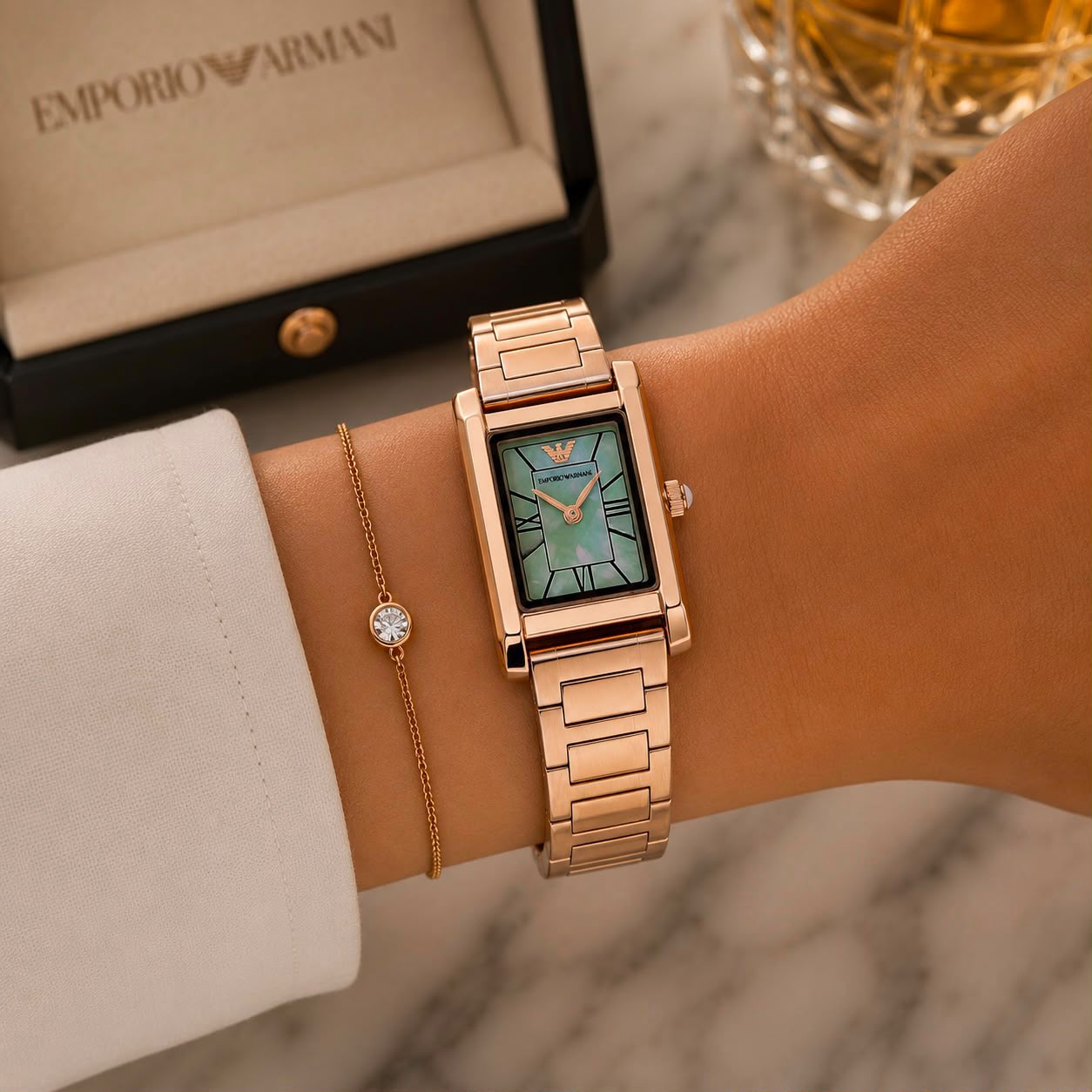 EMPORIO ARMANI RECTANGULAR – ELEGANT ROSE GOLD EDITION